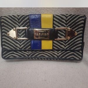 L.A.M.B. Zebra Pattern Clutch with Blue and Yellow Stripes